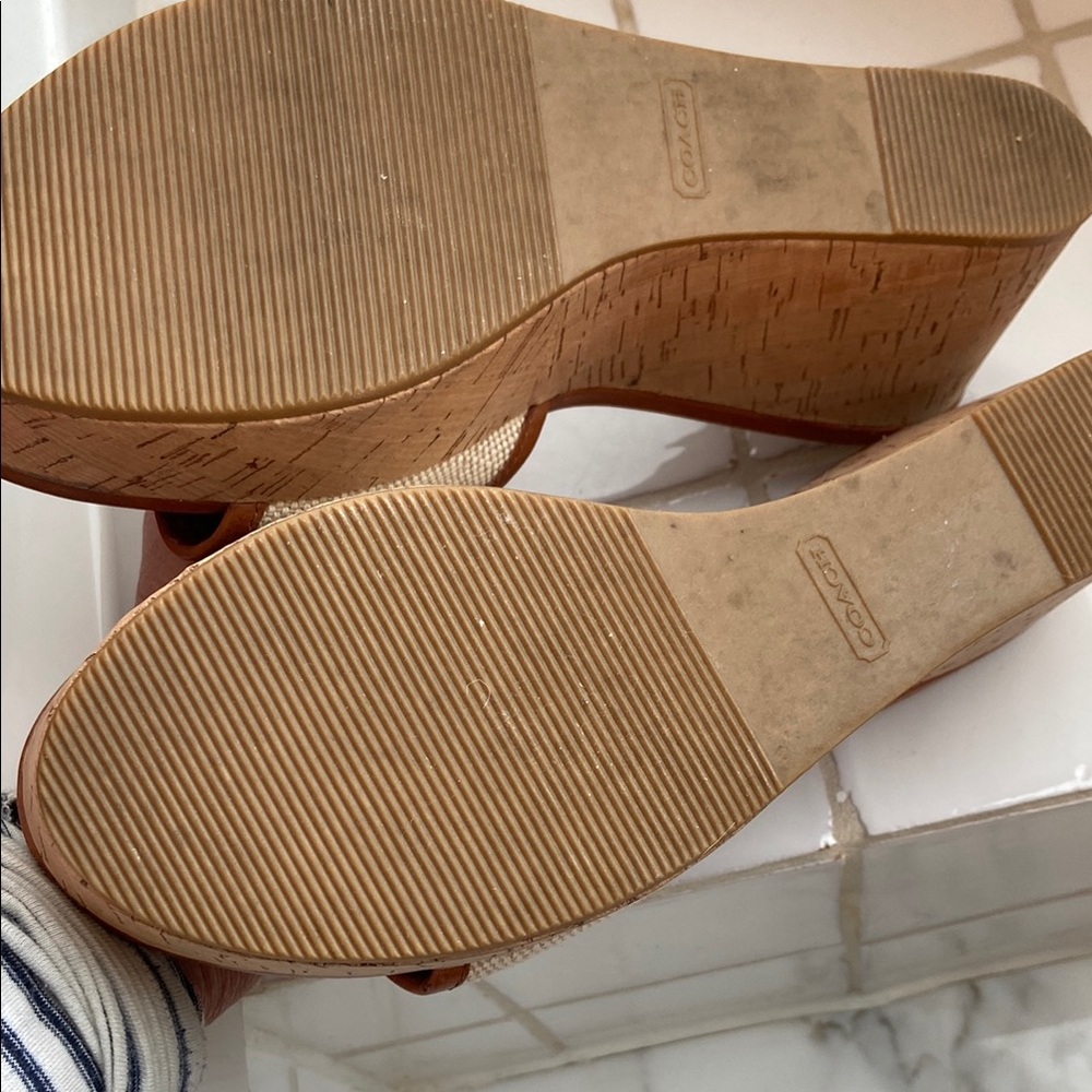 Coach Tan and Cream Slide Wedge Sandals with Rosette Detail - Picture 4 of 6
